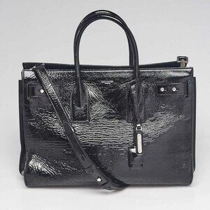 Yves Saint Laurent Black Textured Patent Leather Medium Sac de Jour Souple Bag